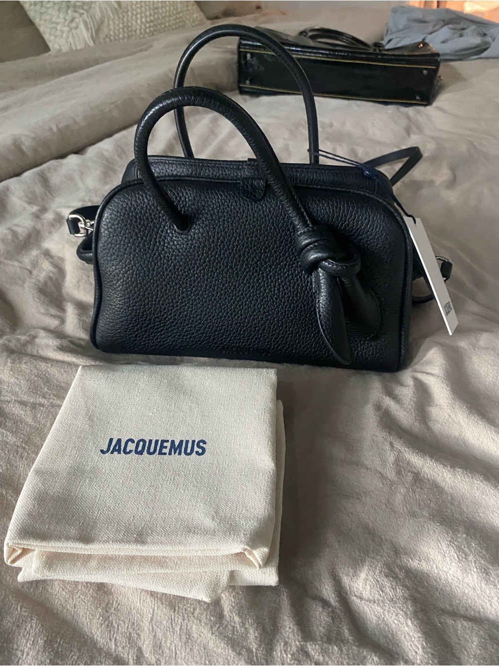 Jacquemus Black Leather Knot-Handle Crossbody Bag